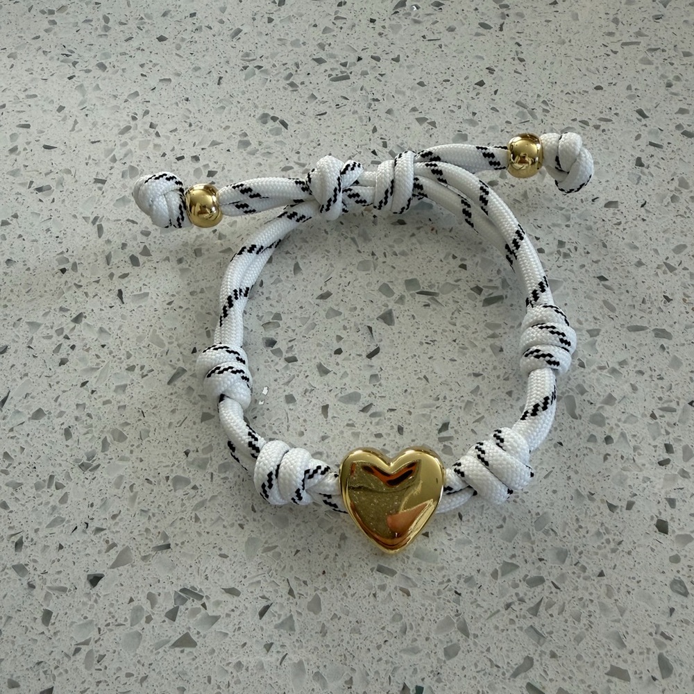 Gold Heart Baublebar White Rope Bracelet